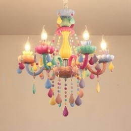 Lustre Macaron à 6 lumières avec bougie en cristal multicolore, style mini, pour enfants