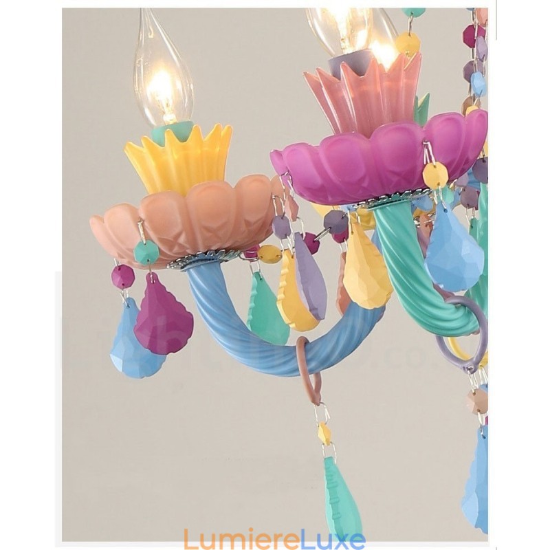 Lustre Macaron à 6 lumières avec bougie en cristal multicolore, style mini, pour enfants