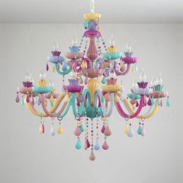 Lustre Macaron 18 (12+6) lumières avec bougie en cristal multicolore style mini pour enfants