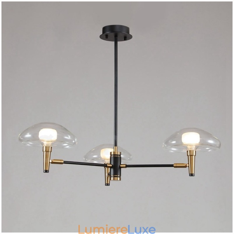 Lustre mini à 3 lumières avec finition peinte électrolytique et abat-jour en verre