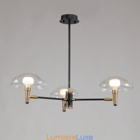 Lustre mini à 3 lumières avec finition peinte électrolytique et abat-jour en verre Lustre mini à 3 lumières avec finition peinte électrolytique et abat-jour en verre