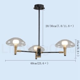 Lustre mini à 3 lumières avec finition peinte électrolytique et abat-jour en verre