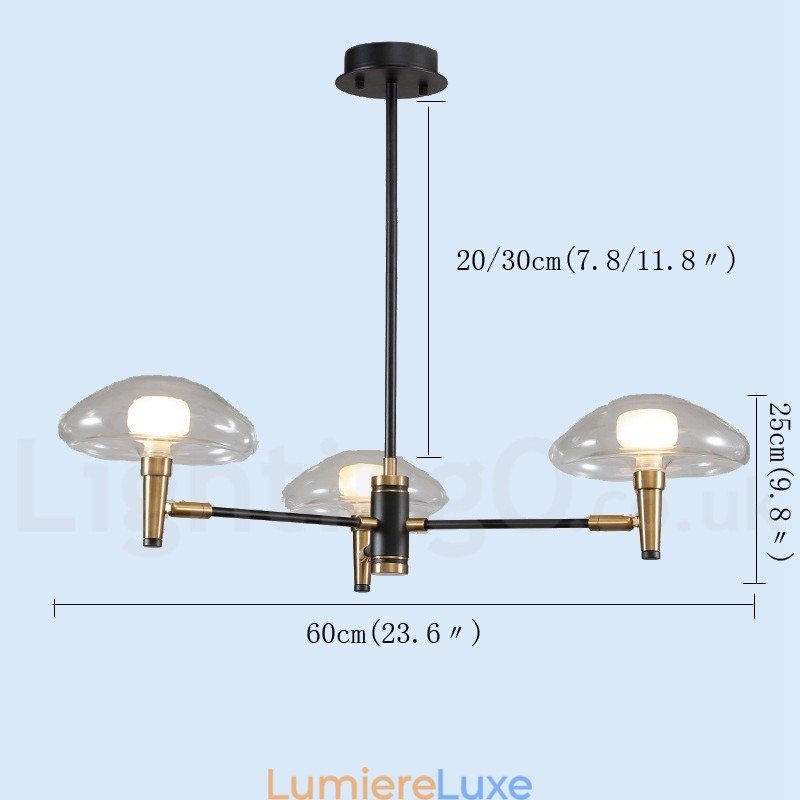 Lustre mini à 3 lumières avec finition peinte électrolytique et abat-jour en verre