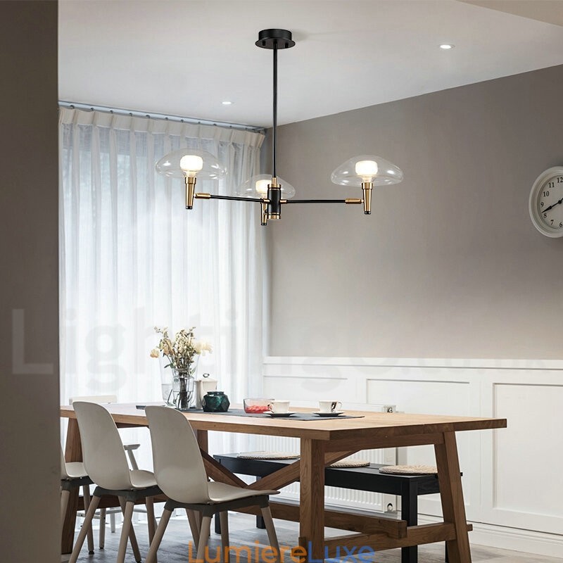 Lustre mini à 3 lumières avec finition peinte électrolytique et abat-jour en verre