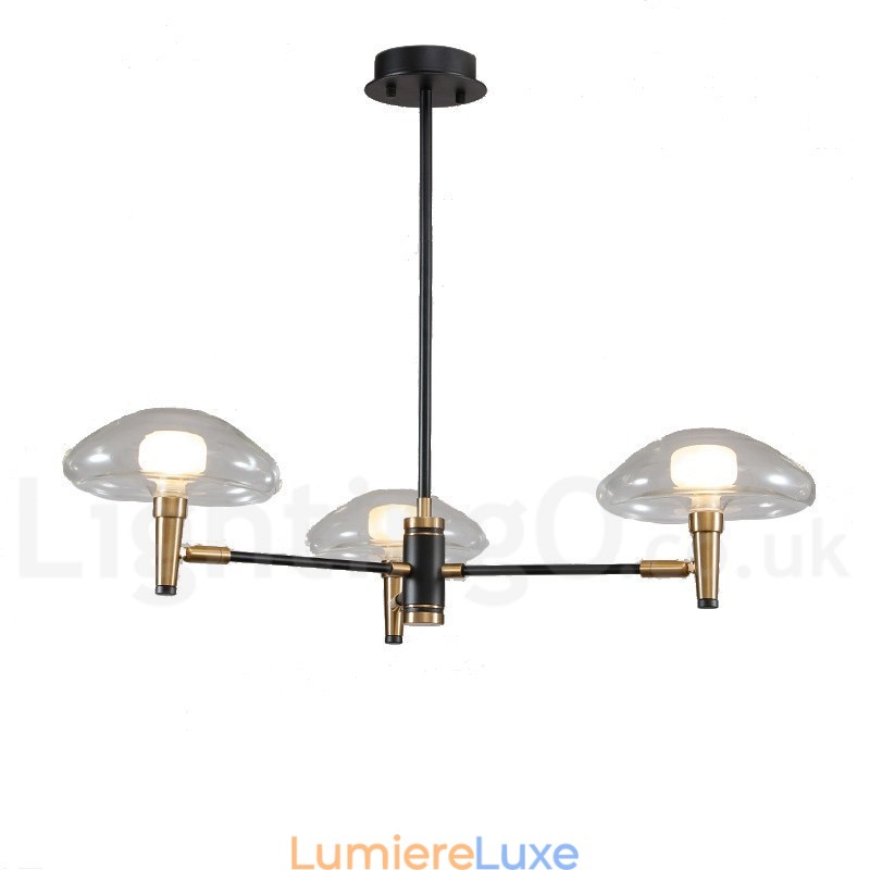 Lustre mini à 3 lumières avec finition peinte électrolytique et abat-jour en verre