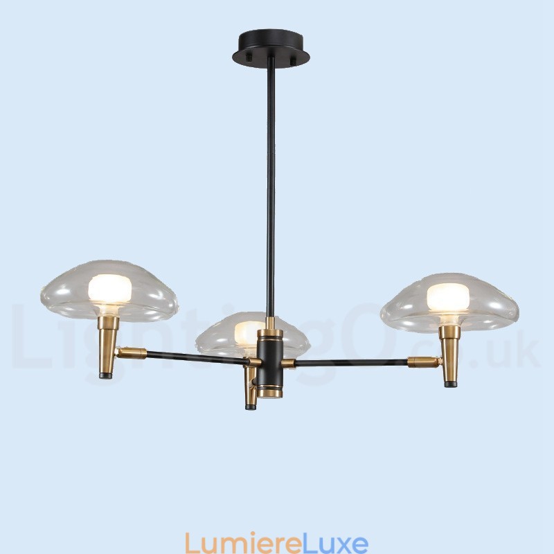 Lustre mini à 3 lumières avec finition peinte électrolytique et abat-jour en verre