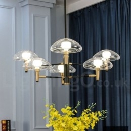 Lustre à 6 lumières avec finition peinte électrolytique et abat-jour en verre