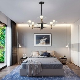 Lustre à 6 lumières avec finition peinte électrolytique et abat-jour en verre