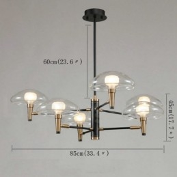 Lustre à 6 lumières avec finition peinte électrolytique et abat-jour en verre