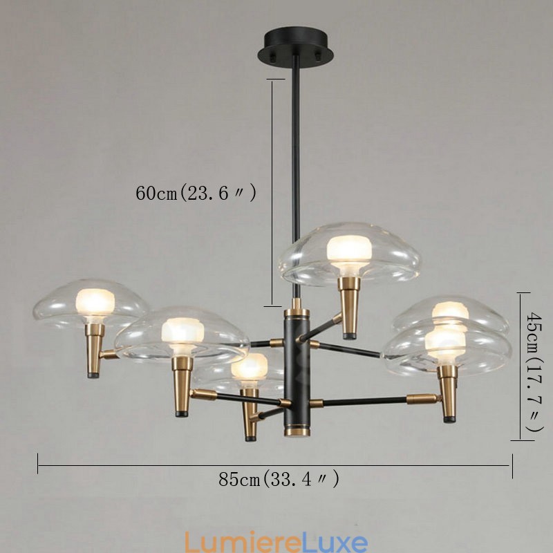 Lustre à 6 lumières avec finition peinte électrolytique et abat-jour en verre