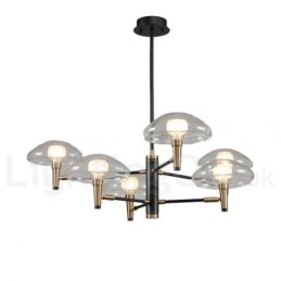 Lustre à 6 lumières avec finition peinte électrolytique et abat-jour en verre
