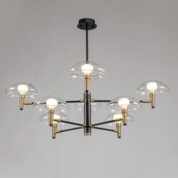 Lustre à 8 lumières avec finition peinte électrolytique et abat-jour en verre