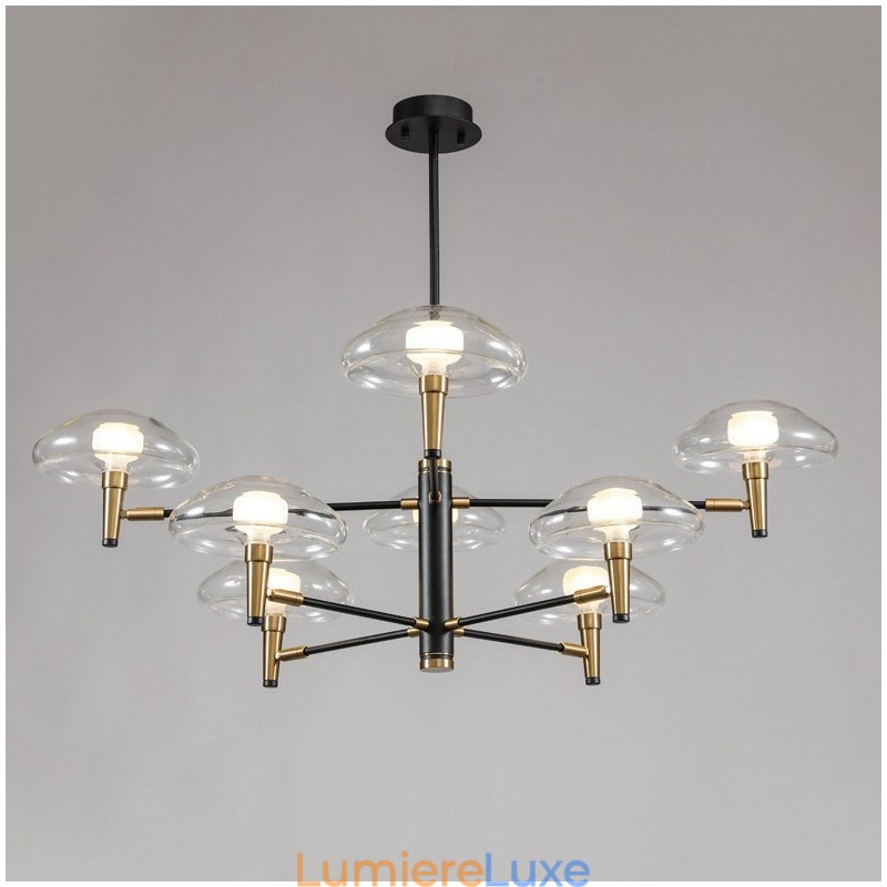 Lustre à 8 lumières avec finition peinte électrolytique et abat-jour en verre