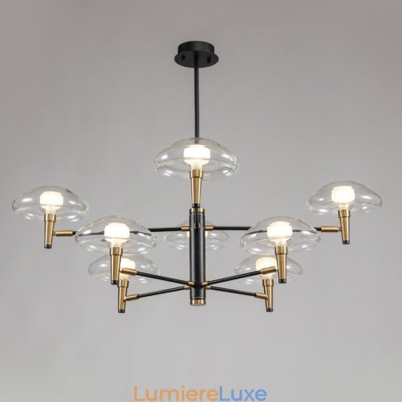 Lustre à 8 lumières avec finition peinte électrolytique et abat-jour en verre Lustre à 8 lumières avec finition peinte électrolytique et abat-jour en verre