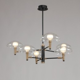Lustre à 8 lumières avec finition peinte électrolytique et abat-jour en verre