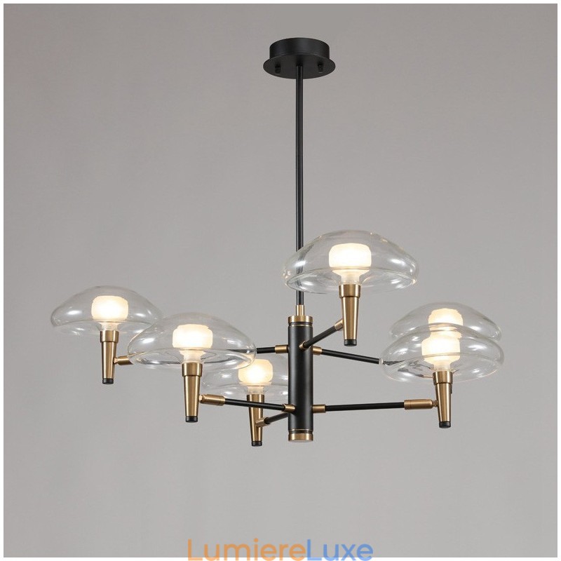 Lustre à 8 lumières avec finition peinte électrolytique et abat-jour en verre