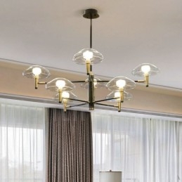 Lustre à 8 lumières avec finition peinte électrolytique et abat-jour en verre