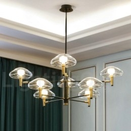 Lustre à 8 lumières avec finition peinte électrolytique et abat-jour en verre