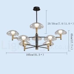 Lustre à 8 lumières avec finition peinte électrolytique et abat-jour en verre