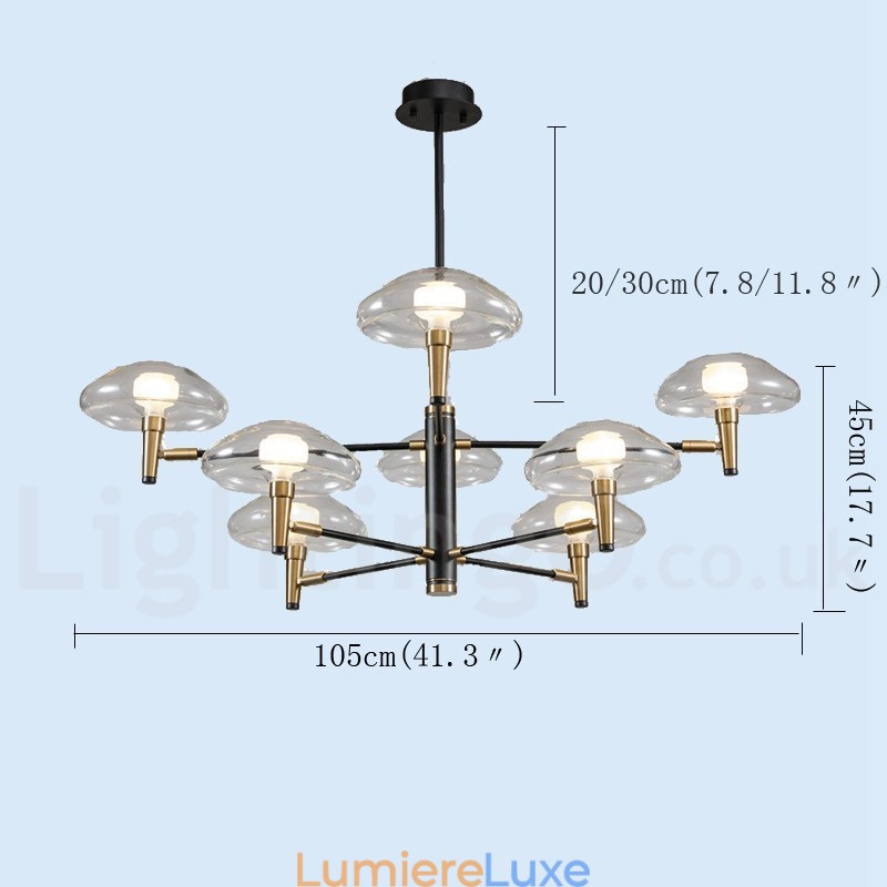 Lustre à 8 lumières avec finition peinte électrolytique et abat-jour en verre