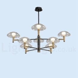 Lustre à 8 lumières avec finition peinte électrolytique et abat-jour en verre