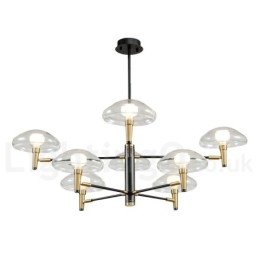 Lustre à 8 lumières avec finition peinte électrolytique et abat-jour en verre