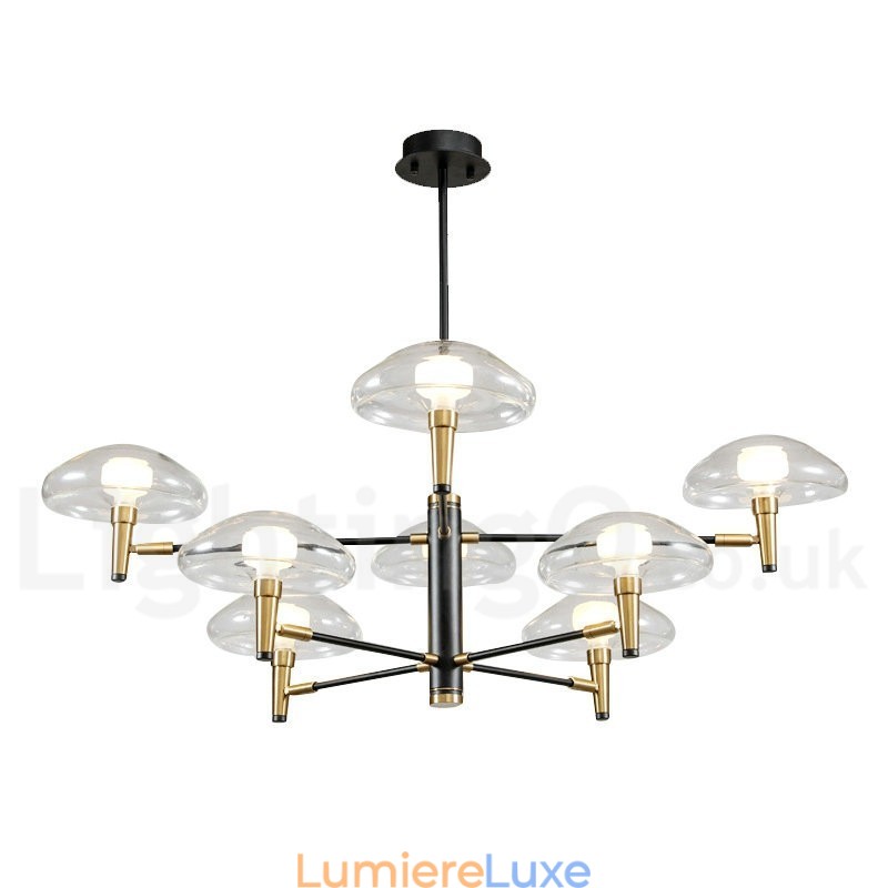 Lustre à 8 lumières avec finition peinte électrolytique et abat-jour en verre