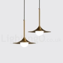 Suspension style industriel mini doré à 1 lumière, finition peinte électrolytique avec abat-jour en verre