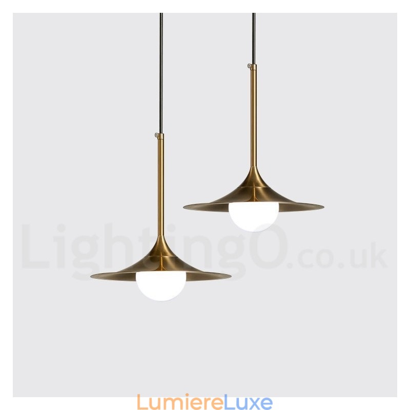Suspension style industriel mini doré à 1 lumière, finition peinte électrolytique avec abat-jour en verre
