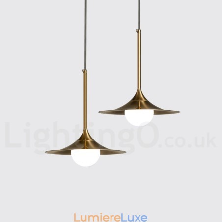 Suspension style industriel mini doré à 1 lumière, finition peinte électrolytique avec abat-jour en verre Suspension style industriel mini doré à 1 lumière, finition peinte électrolytique avec abat-jour en verre