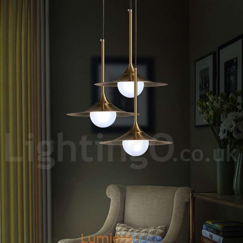 Suspension style industriel mini doré à 1 lumière, finition peinte électrolytique avec abat-jour en verre