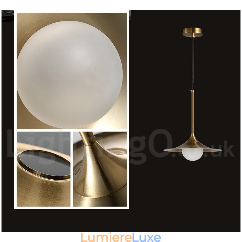Suspension style industriel mini doré à 1 lumière, finition peinte électrolytique avec abat-jour en verre