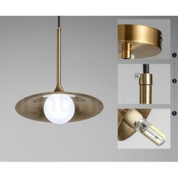 Suspension style industriel mini doré à 1 lumière, finition peinte électrolytique avec abat-jour en verre