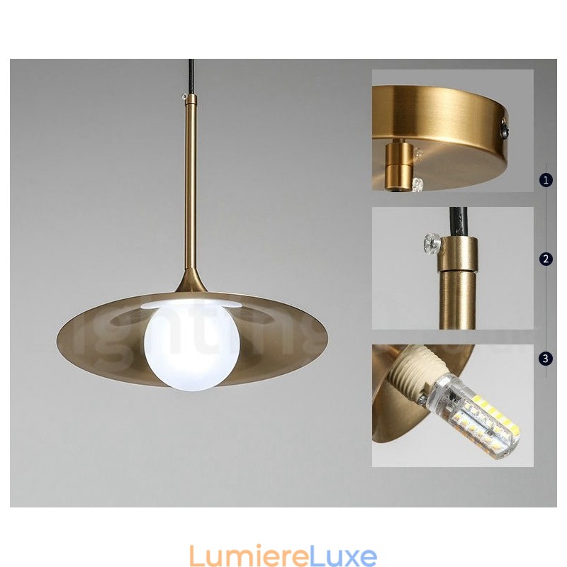 Suspension style industriel mini doré à 1 lumière, finition peinte électrolytique avec abat-jour en verre