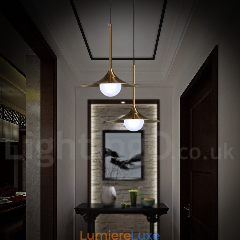Suspension style industriel mini doré à 1 lumière, finition peinte électrolytique avec abat-jour en verre