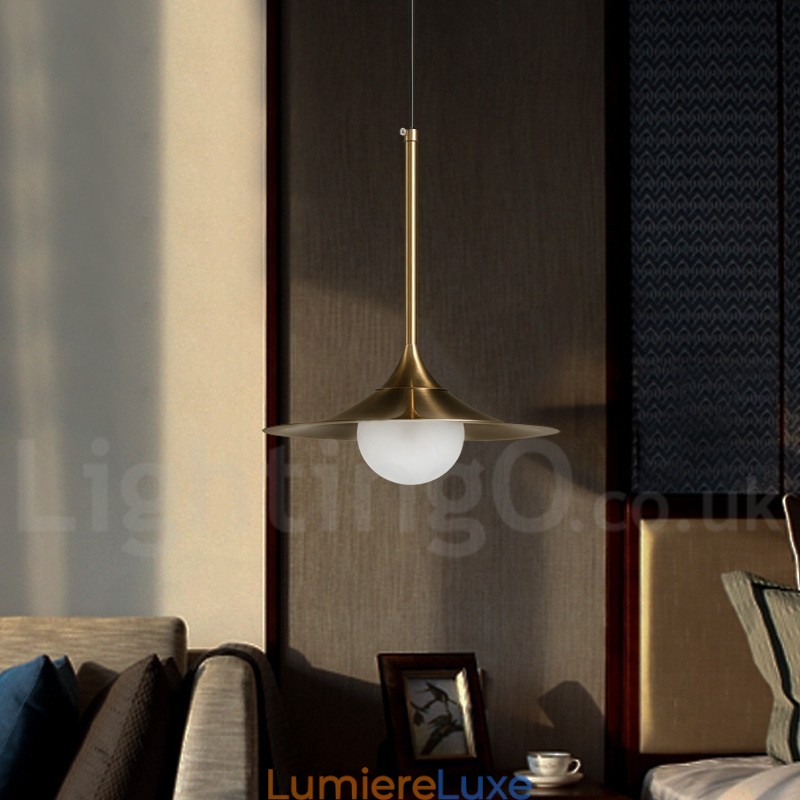 Suspension style industriel mini doré à 1 lumière, finition peinte électrolytique avec abat-jour en verre