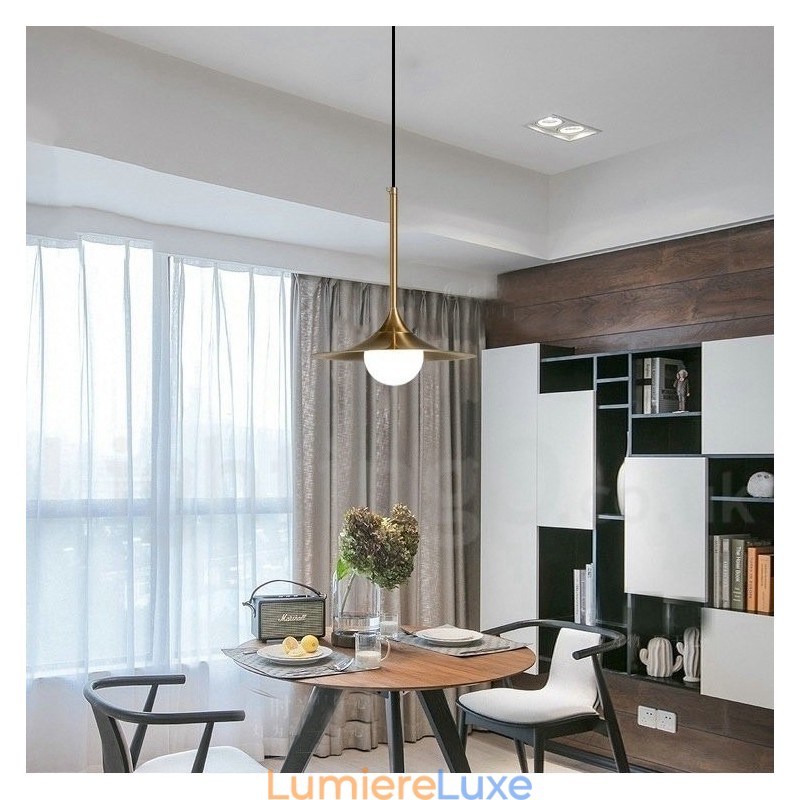 Suspension style industriel mini doré à 1 lumière, finition peinte électrolytique avec abat-jour en verre