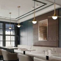 Suspension style industriel mini doré à 1 lumière, finition peinte électrolytique avec abat-jour en verre