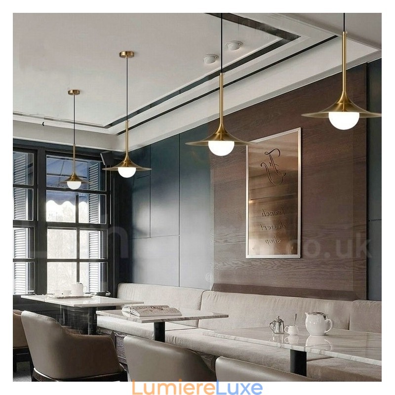 Suspension style industriel mini doré à 1 lumière, finition peinte électrolytique avec abat-jour en verre