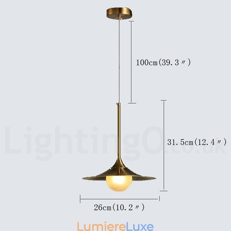 Suspension style industriel mini doré à 1 lumière, finition peinte électrolytique avec abat-jour en verre