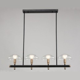 Lustre linéaire à 4 lumières avec finition peinte électrolytique et abat-jour en verre
