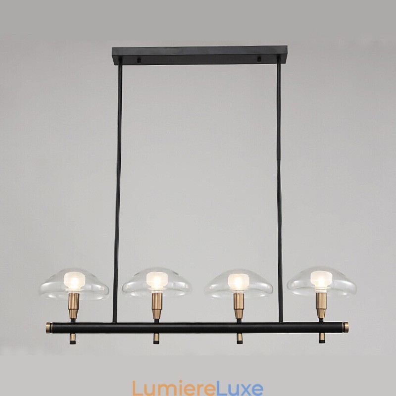 Lustre linéaire à 4 lumières avec finition peinte électrolytique et abat-jour en verre