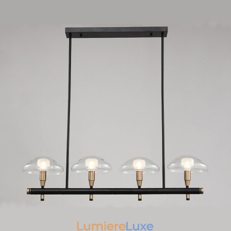 Lustre linéaire à 4 lumières avec finition peinte électrolytique et abat-jour en verre Lustre linéaire à 4 lumières avec finition peinte électrolytique et abat-jour en verre