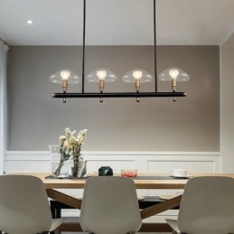 Lustre linéaire à 4 lumières avec finition peinte électrolytique et abat-jour en verre
