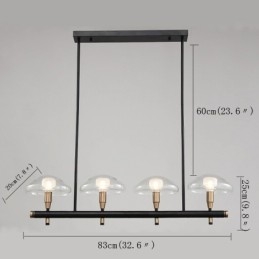 Lustre linéaire à 4 lumières avec finition peinte électrolytique et abat-jour en verre