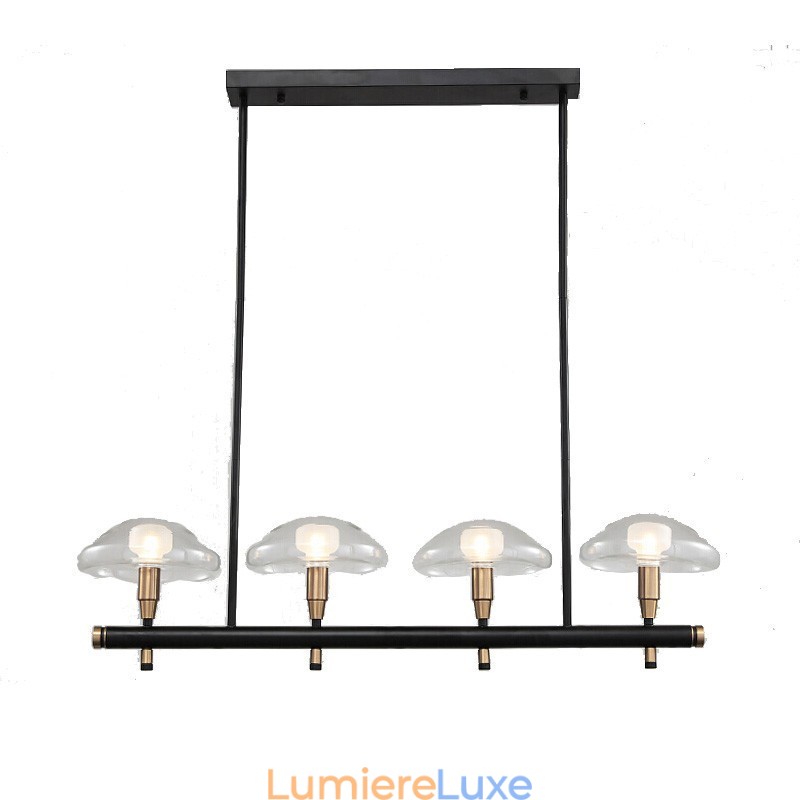 Lustre linéaire à 4 lumières avec finition peinte électrolytique et abat-jour en verre