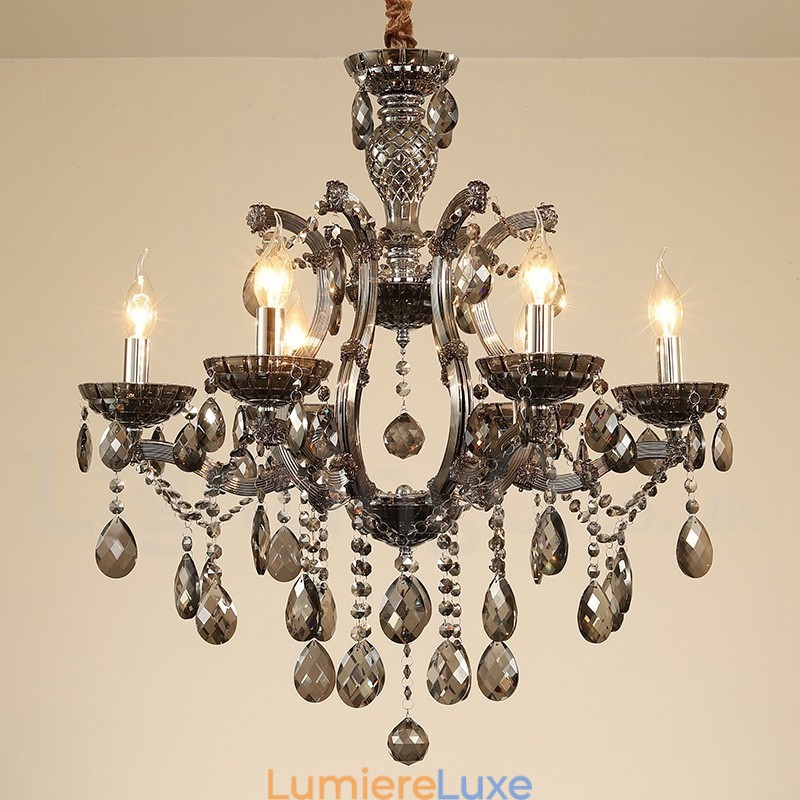 Lustre bougie en cristal gris clair à 6 lumières