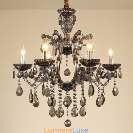 Lustre bougie en cristal gris clair à 6 lumières Lustre bougie en cristal gris clair à 6 lumières