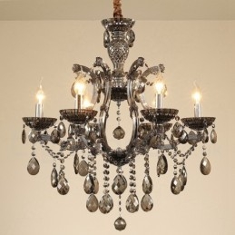 Lustre bougie en cristal gris clair à 6 lumières