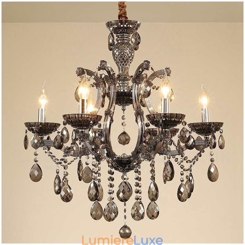 Lustre bougie en cristal gris clair à 6 lumières